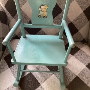 Vintage Light Turquoise Children's Rocking Chair with Cute Decal